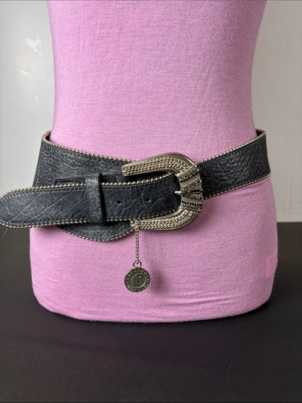 Leatherrock Wide Genuine Leather Waist Belt Silver Stud Rhinestone Buckle USA